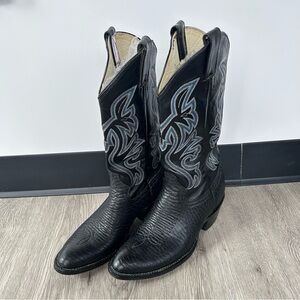 Black Cowboy Western Boots with Decorative Stitching